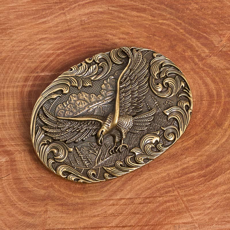 Men's Western Flying Eagle Embossed Buckle Leather Belt - Image 4