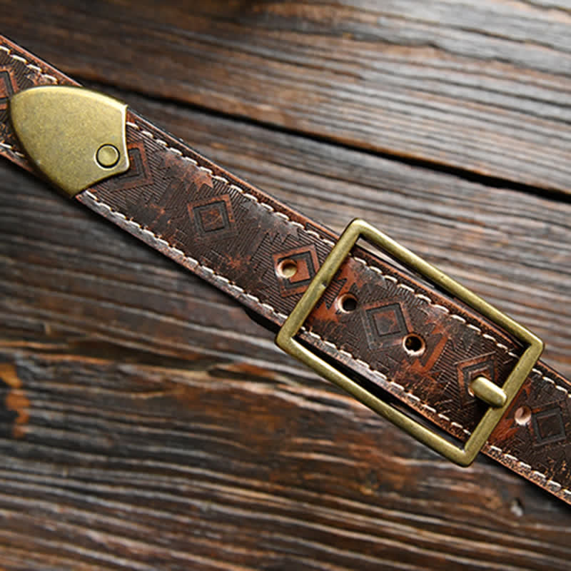 Men's Western Geometric Pattern Leather Belt - Image 13
