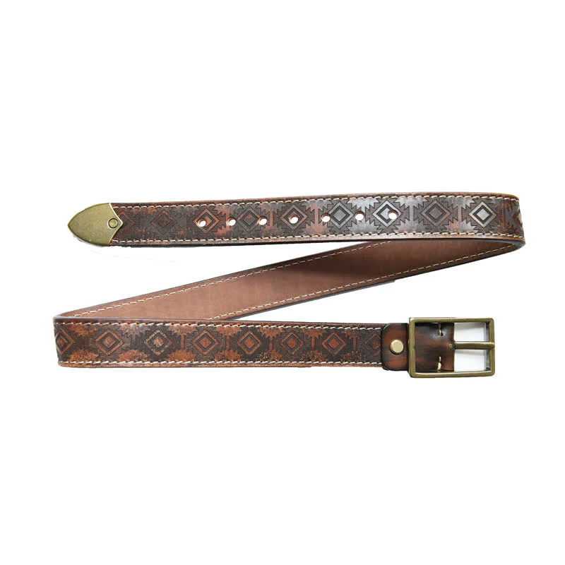 Men's Western Geometric Pattern Leather Belt - Image 9