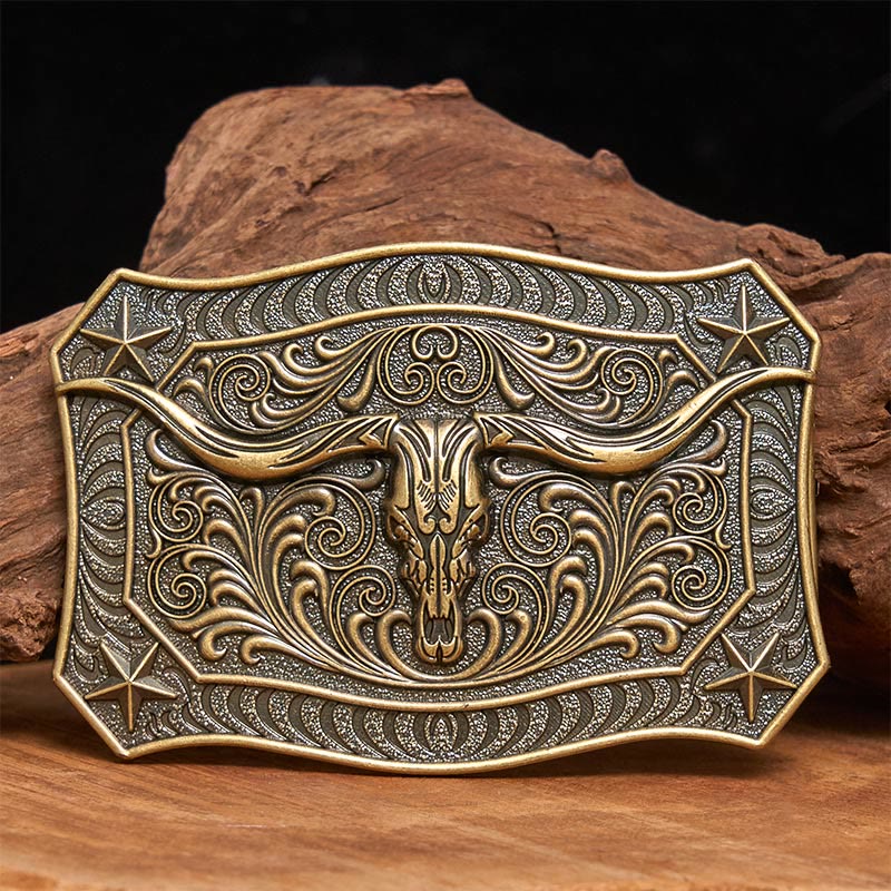 Men's Western Longhorn Skull Ornate Buckle Leather Belt