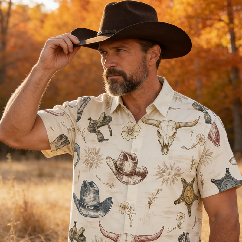 Men's Western Spirit Ranch & Wild West Sketch Print Shirt