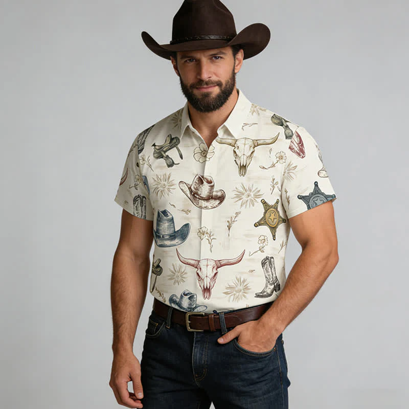 Men's Western Spirit Ranch & Wild West Sketch Print Shirt - Image 2