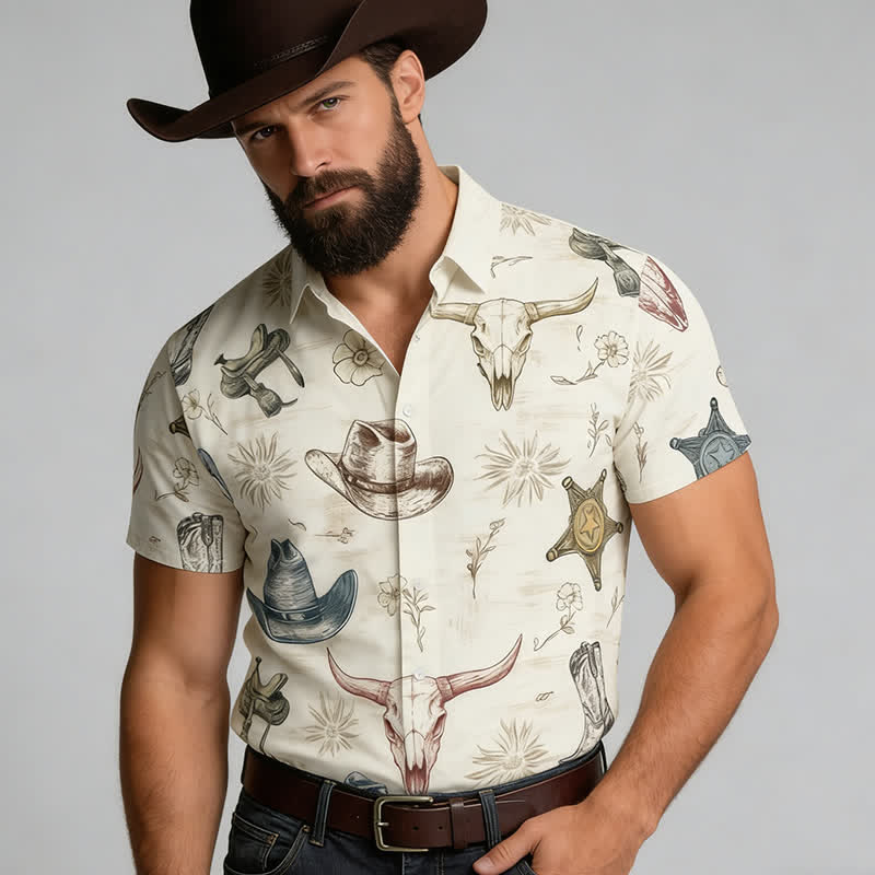 Men's Western Spirit Ranch & Wild West Sketch Print Shirt - Image 3