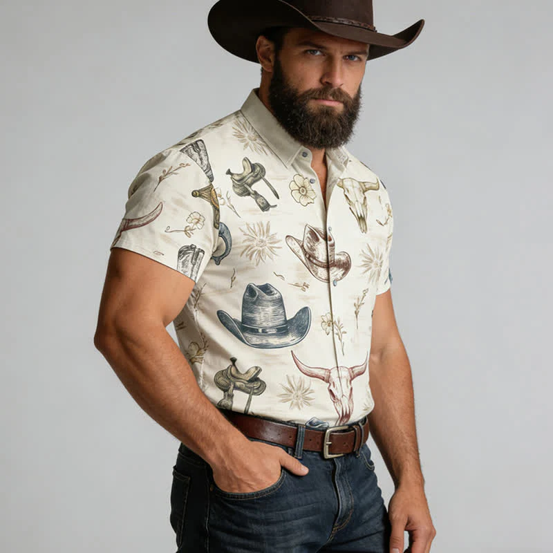 Men's Western Spirit Ranch & Wild West Sketch Print Shirt - Image 4