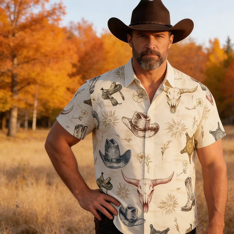 Men's Western Spirit Ranch & Wild West Sketch Print Shirt - Image 5