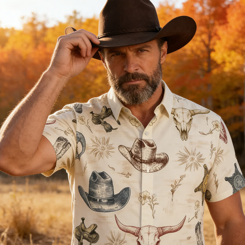 Men's Western Spirit Ranch & Wild West Sketch Print Shirt - Image 6