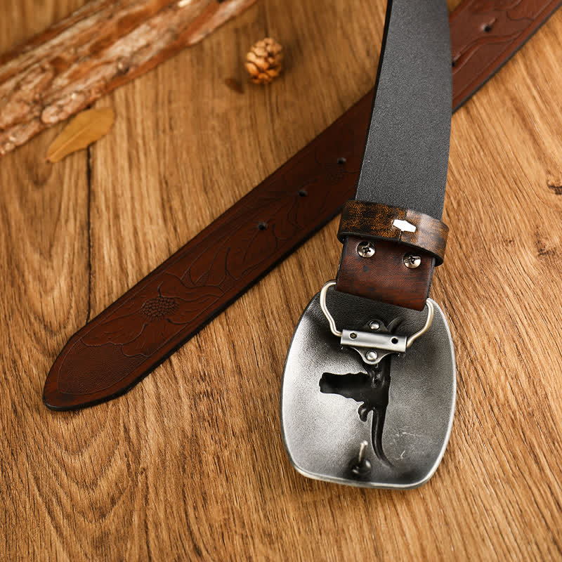 Men's Western Style Cow Head Printed Leather Belt - Image 3
