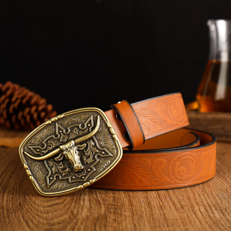 Men's Western Style Cow Head Printed Leather Belt - Image 4
