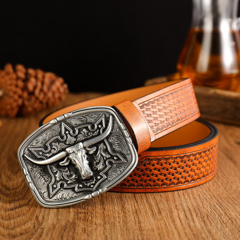 Men's Western Style Cow Head Printed Leather Belt - Image 9