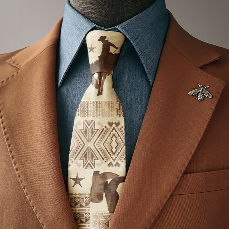Men's Western Style Cowboy Horseback Printed Necktie