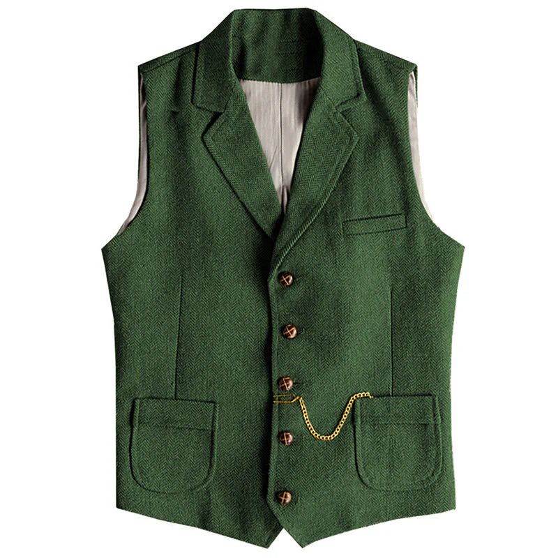 Men's Western Style Herringbone Pattern Single Breasted Vest With Chain - Image 11