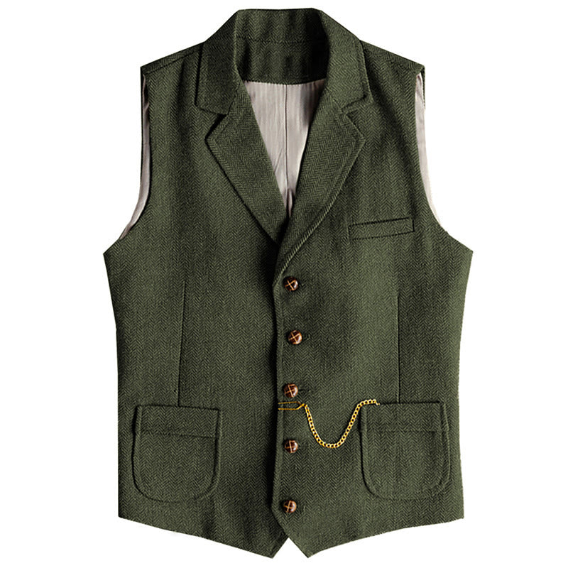 Men's Western Style Herringbone Pattern Single Breasted Vest With Chain - Image 12