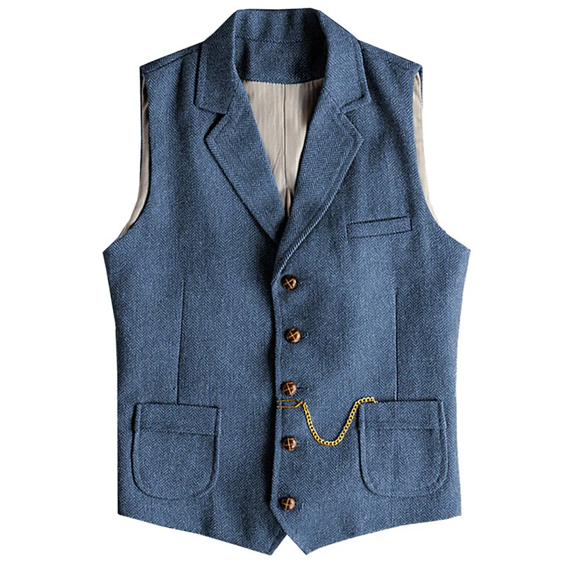 Men's Western Style Herringbone Pattern Single Breasted Vest With Chain - Image 13