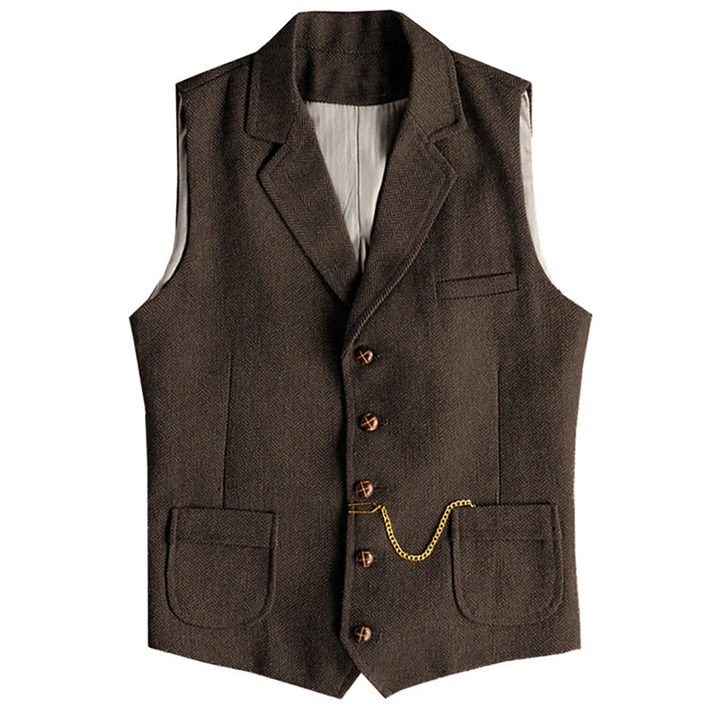 Men's Western Style Herringbone Pattern Single Breasted Vest With Chain - Image 17