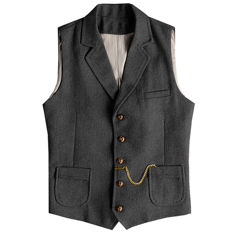 Men's Western Style Herringbone Pattern Single Breasted Vest With Chain - Image 6