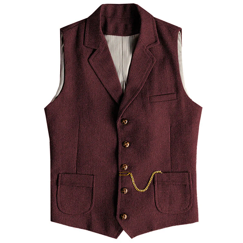 Men's Western Style Herringbone Pattern Single Breasted Vest With Chain - Image 8