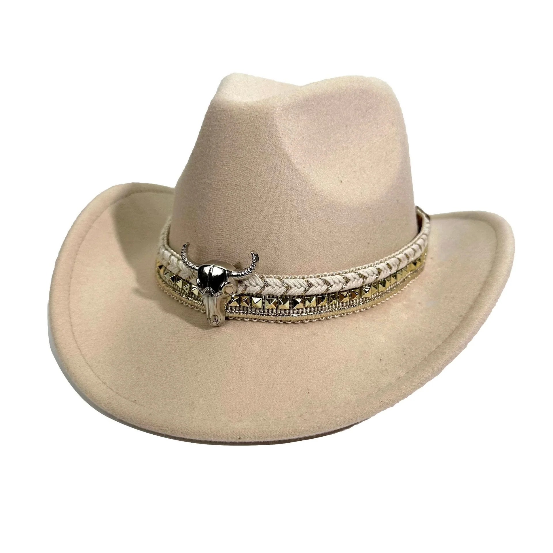 Men's Western Style Metal Bullhead Brim Belt Cowboy Hat - Image 10