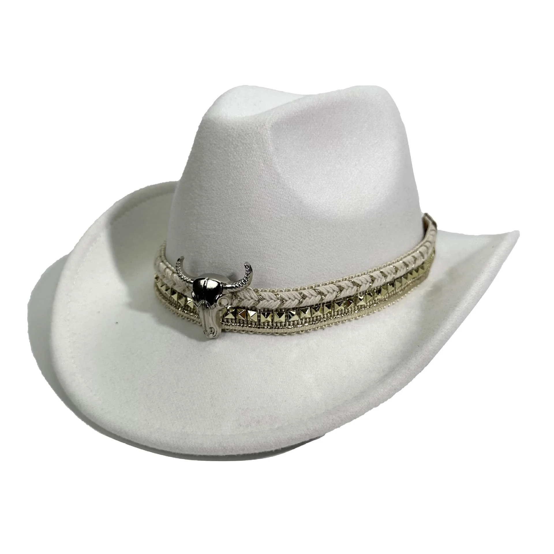 Men's Western Style Metal Bullhead Brim Belt Cowboy Hat - Image 11