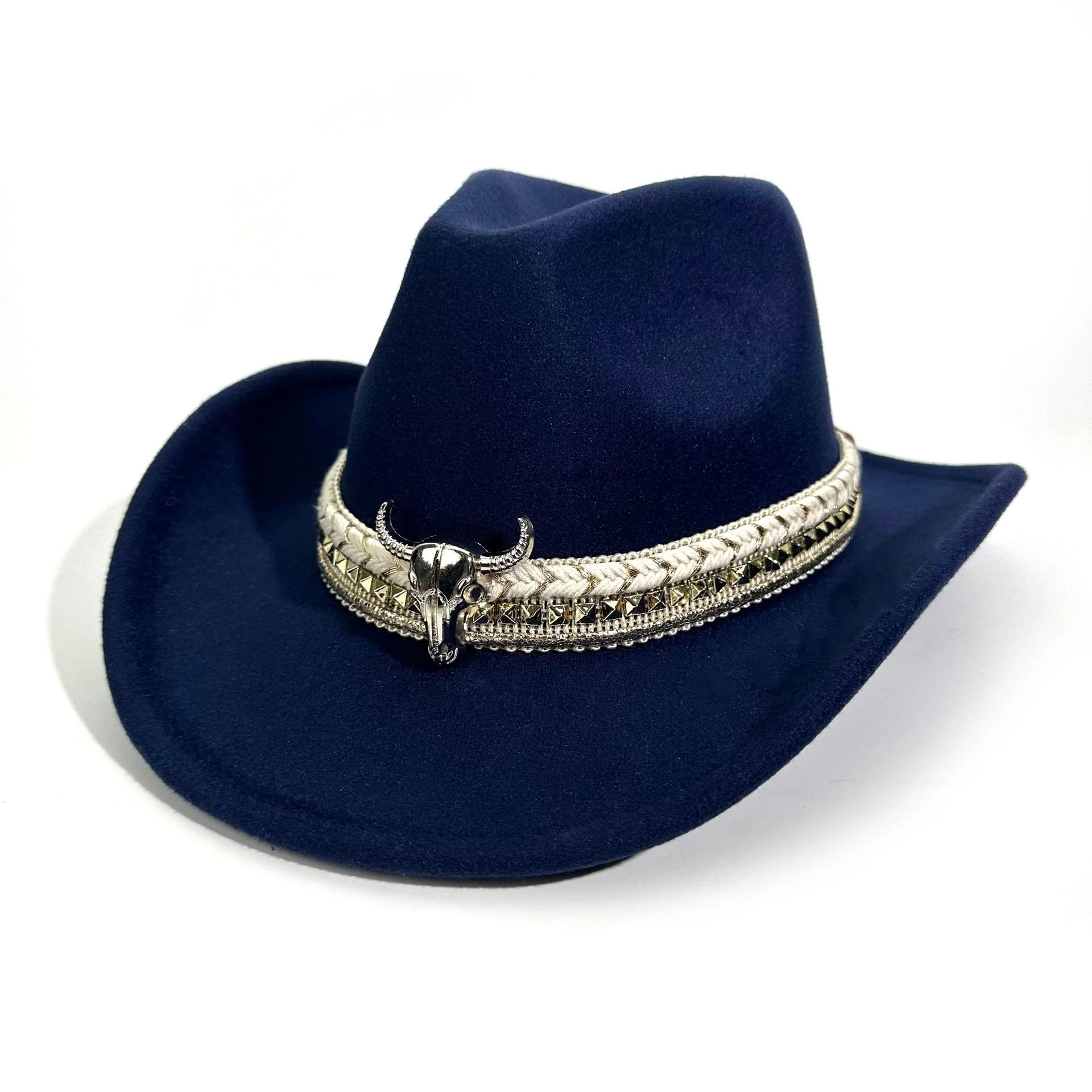 Men's Western Style Metal Bullhead Brim Belt Cowboy Hat - Image 12