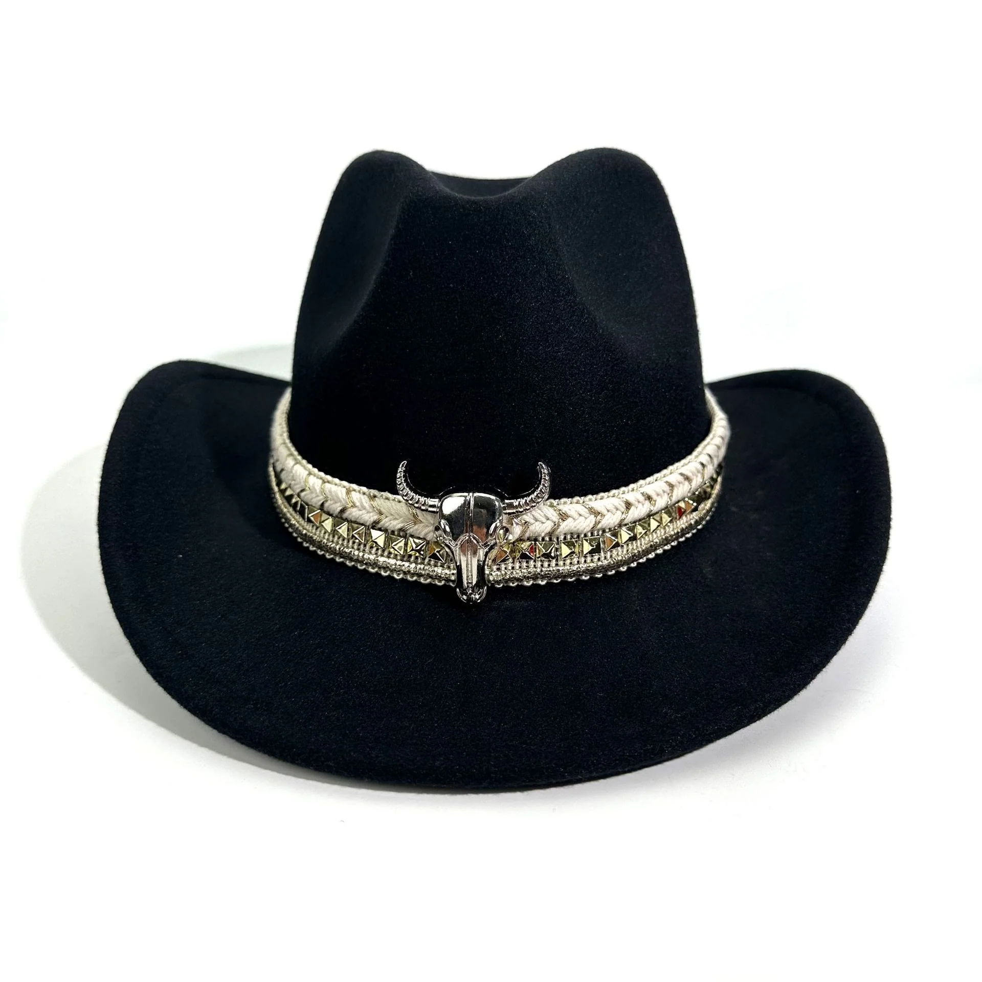 Men's Western Style Metal Bullhead Brim Belt Cowboy Hat - Image 2