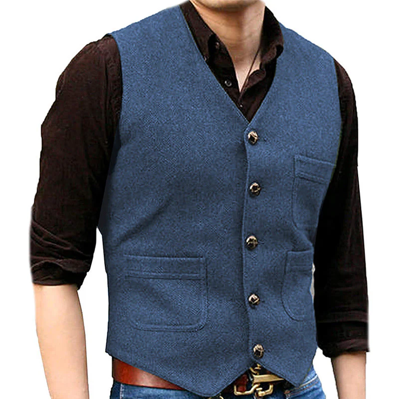 Men's Western Style Retro V-neck Multi Pocket Vest - Image 13