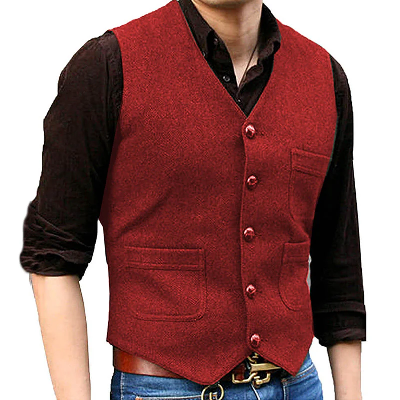 Men's Western Style Retro V-neck Multi Pocket Vest - Image 6