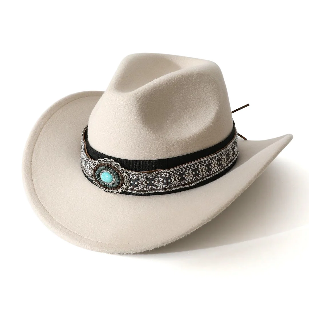 Men's Western Style Turquoise Patterned Brim Belt Cowboy Hat - Image 6