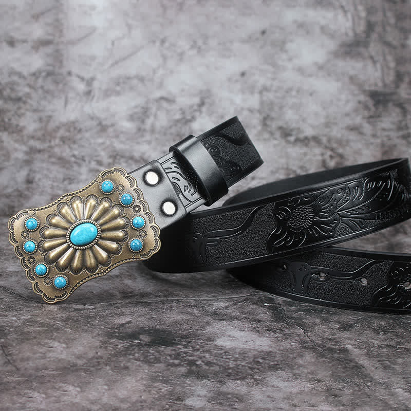 Men's Western Turquoise Stone Embellishment Leather Belt - Image 10