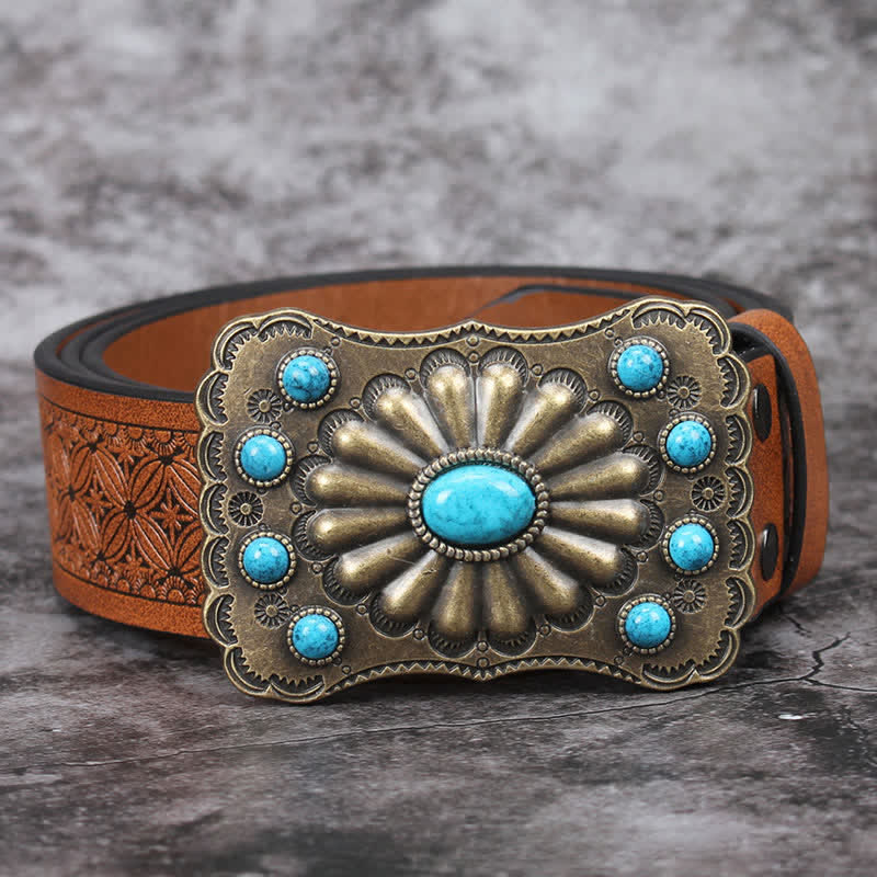 Men's Western Turquoise Stone Embellishment Leather Belt - Image 14