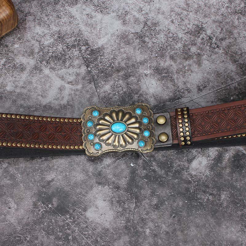 Men's Western Turquoise Stone Embellishment Leather Belt - Image 5