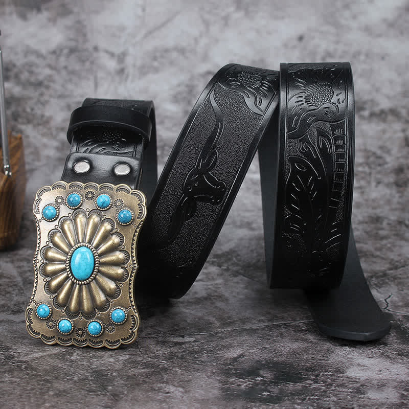 Men's Western Turquoise Stone Embellishment Leather Belt - Image 7