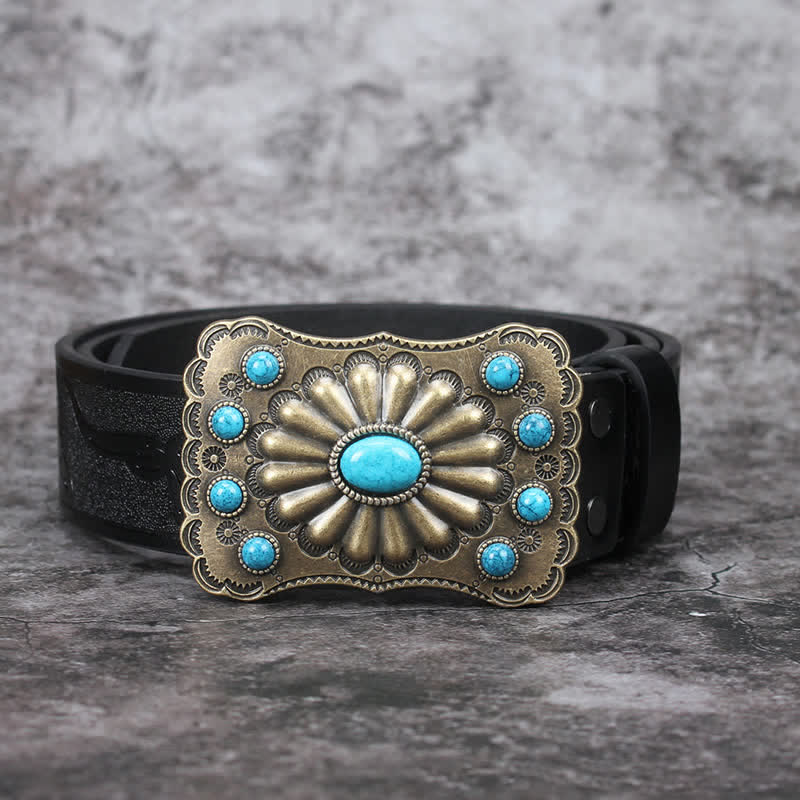 Men's Western Turquoise Stone Embellishment Leather Belt - Image 8