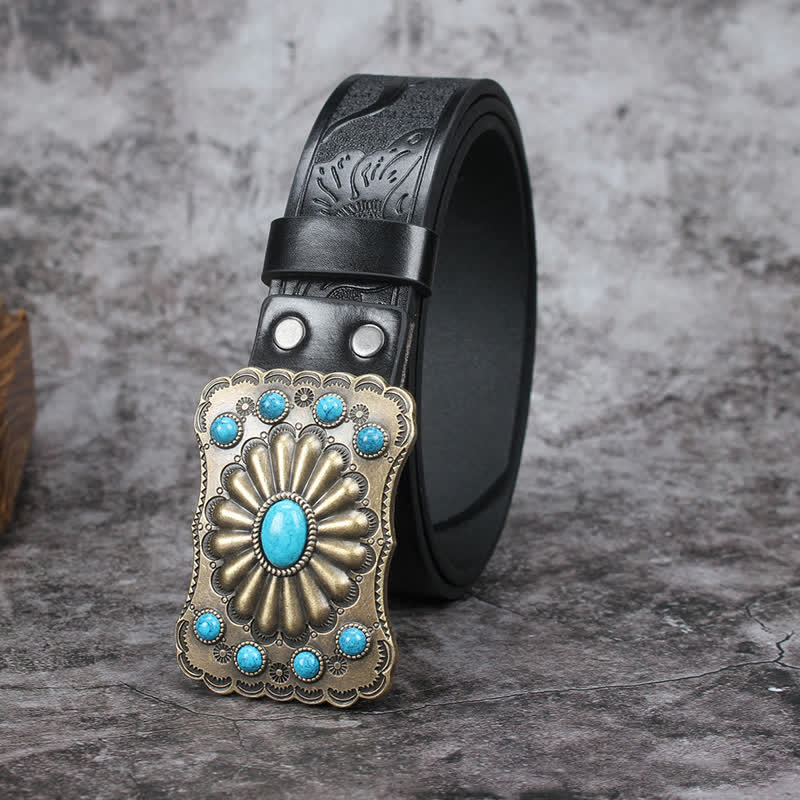 Men's Western Turquoise Stone Embellishment Leather Belt - Image 9