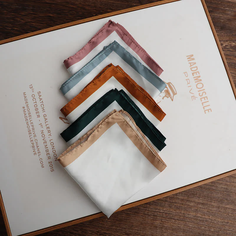 Men's White & Color Edge Wedding Pocket Square - Image 2