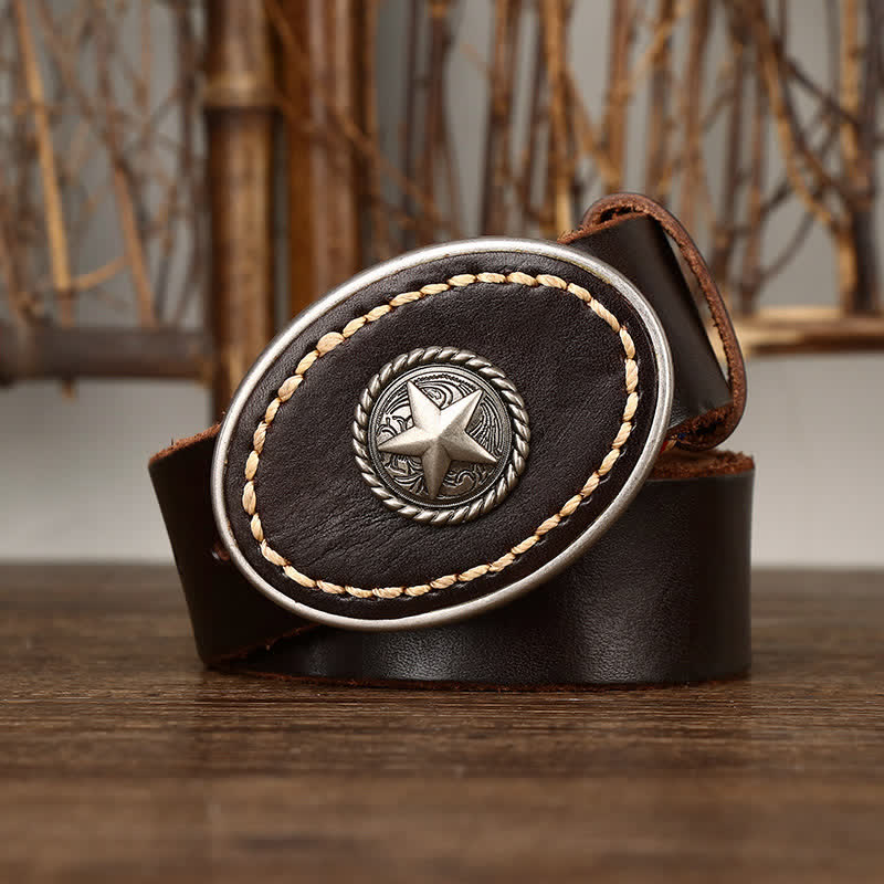 Men's Wild-West Pentacle Thicken Leather Belt - Image 3