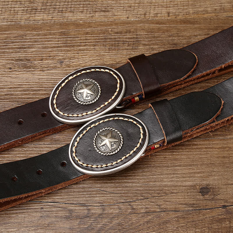 Men's Wild-West Pentacle Thicken Leather Belt - Image 4