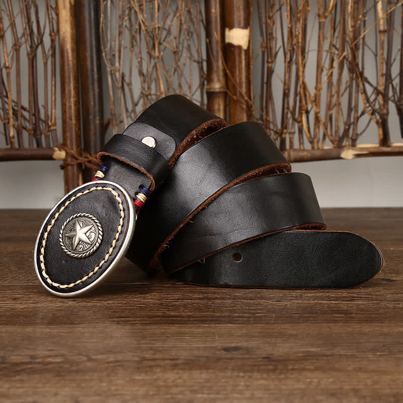 Men's Wild-West Pentacle Thicken Leather Belt - Image 7