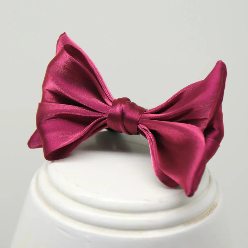 Men's Wine Red Shiny Fish Tail Shape Bow Tie - Image 3