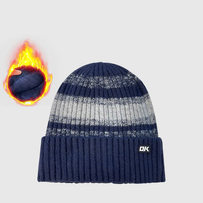 Men's Winter Fleece-Lined Striped Knitted Beanie Hat - Image 5
