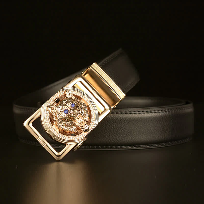 Men's Wolf Head Rhinestone Automatic Buckle Leather Belt - Image 3
