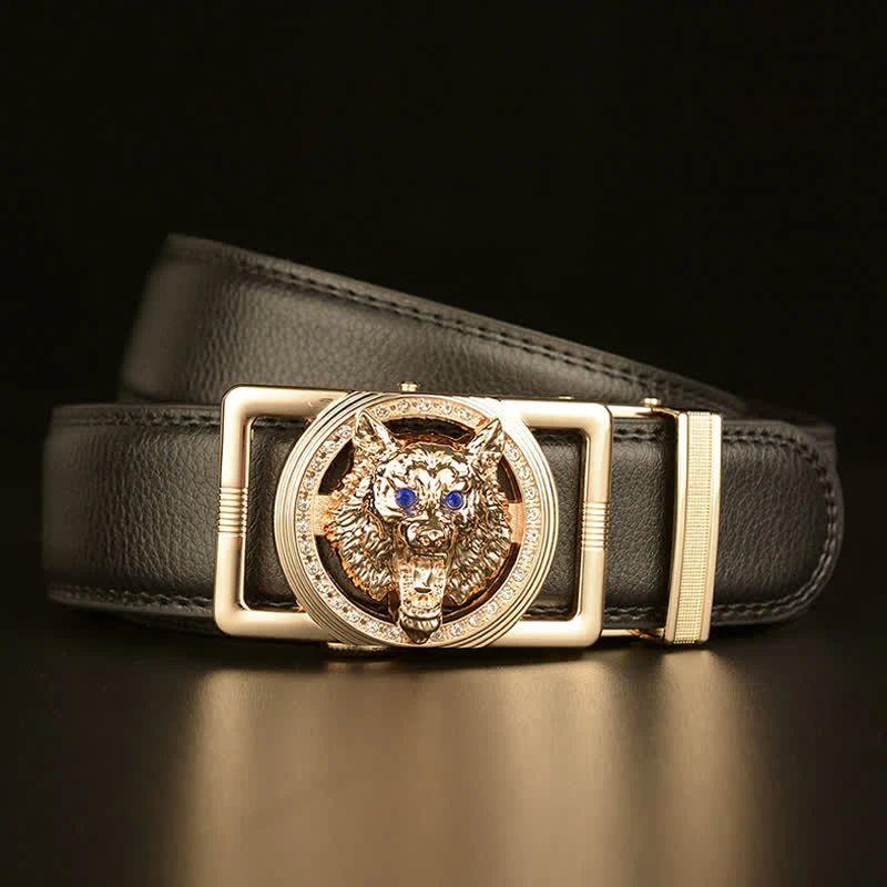 Men's Wolf Head Rhinestone Automatic Buckle Leather Belt - Image 4