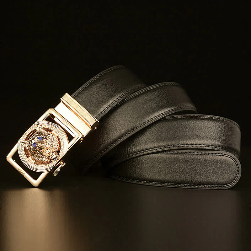 Men's Wolf Head Rhinestone Automatic Buckle Leather Belt - Image 5