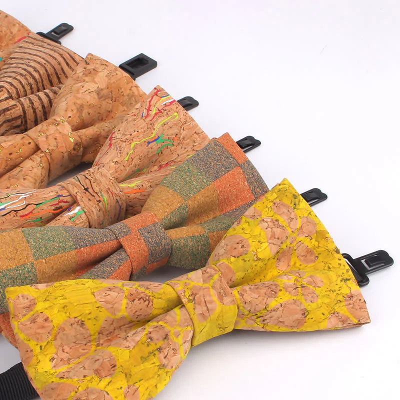 Men's Wood Grain Geometric Print Multi-Color Bow Tie - Image 6