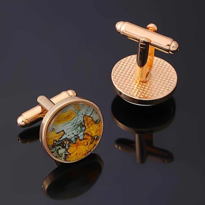 Men's World Map Pattern Shirt Cufflinks - Image 2
