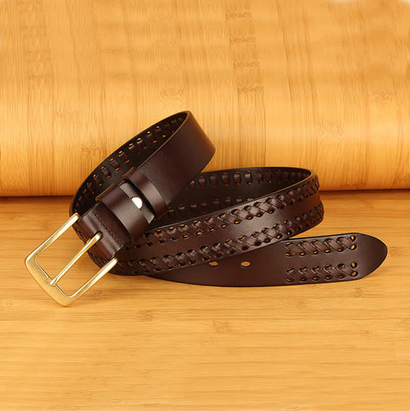 Men's Woven Casual Work Jeans Leather Belt - Image 2