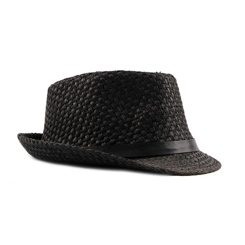 Men's Woven Leather Band Decor Beach Straw Fedora Hat - Image 5
