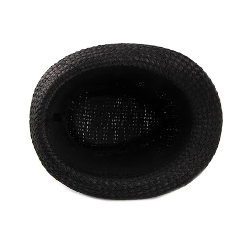 Men's Woven Leather Band Decor Beach Straw Fedora Hat - Image 6