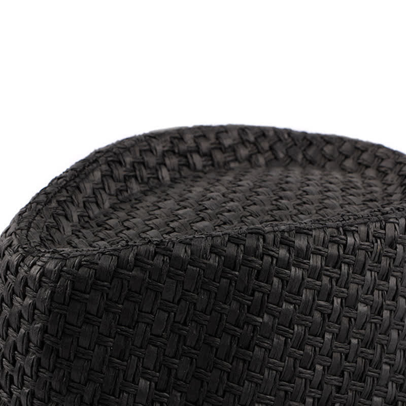 Men's Woven Leather Band Decor Beach Straw Fedora Hat - Image 8