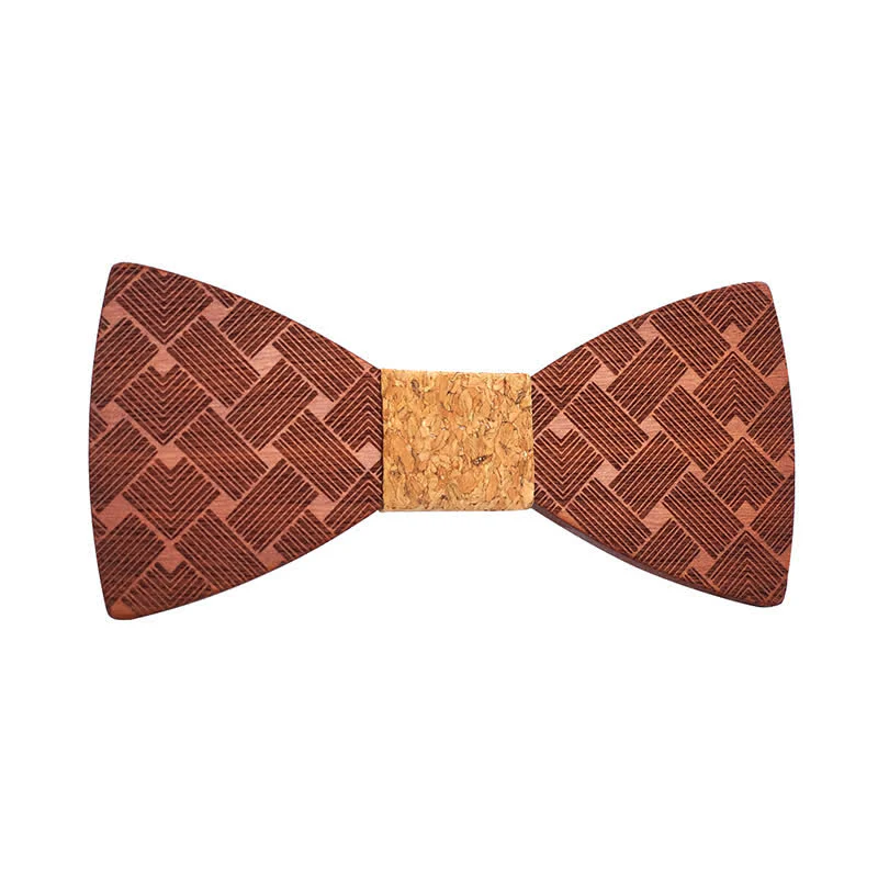 Men's Woven Pattern Wooden Bow Tie - Image 2
