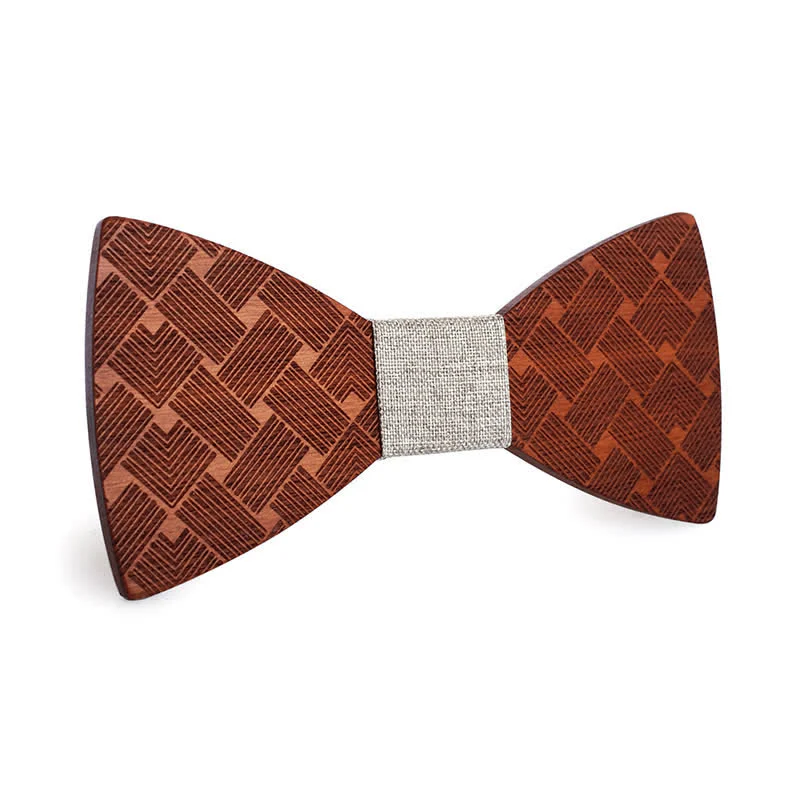 Men's Woven Pattern Wooden Bow Tie - Image 3